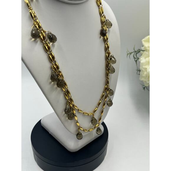 J. Crew Champagne Tan Colored Faceted Glass Drops Dangle Long Necklace - Picture 5 of 10